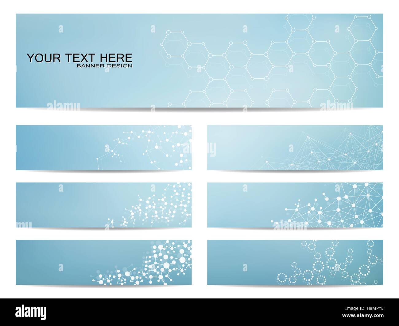 Satz von modernen wissenschaftlichen Banner. DNA-Molekül Struktur und Neuronen. Zusammenfassung Hintergrund. Medizin, Wissenschaft, Technik. Vektor-Illustration für Ihr Design. Stock Vektor