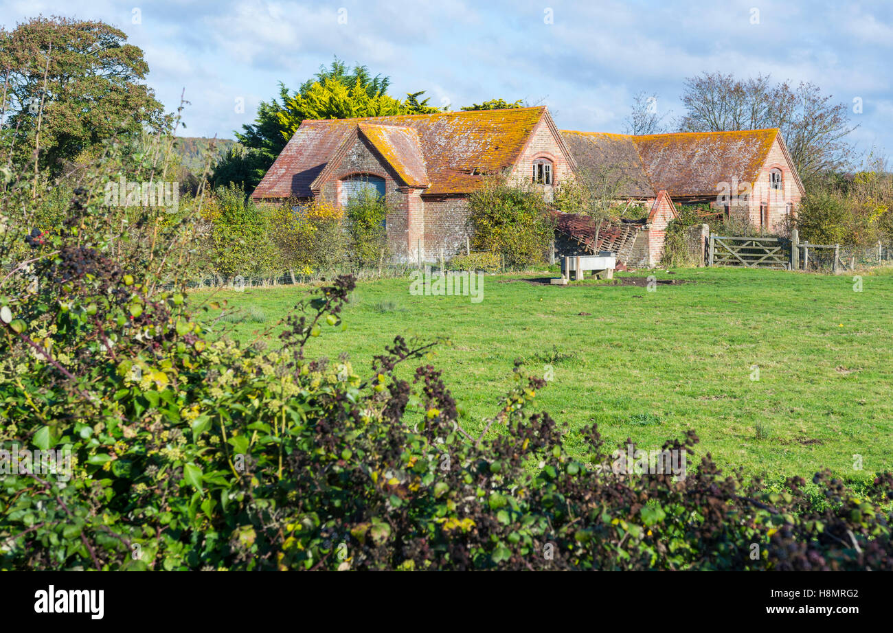 Altes Bauernhaus in einem Feld in West Sussex, England, UK. Stockfoto