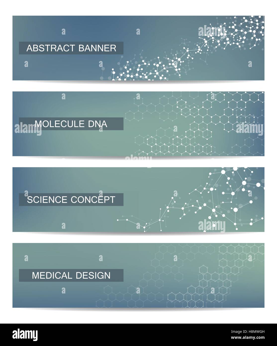 Satz von modernen wissenschaftlichen Banner. DNA-Molekül Struktur und Neuronen. Zusammenfassung Hintergrund. Medizin, Wissenschaft, Technik. Vektor-Illustration für Ihr Design. Stock Vektor