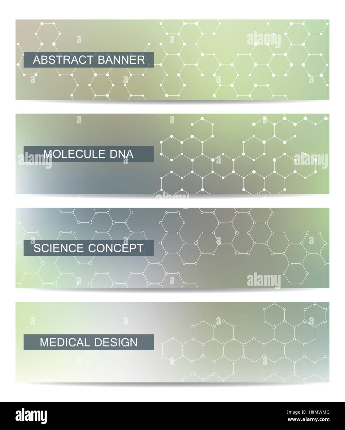 Satz von modernen wissenschaftlichen Banner. DNA-Molekül Struktur und Neuronen. Zusammenfassung Hintergrund. Medizin, Wissenschaft, Technik. Vektor-Illustration für Ihr Design. Stock Vektor
