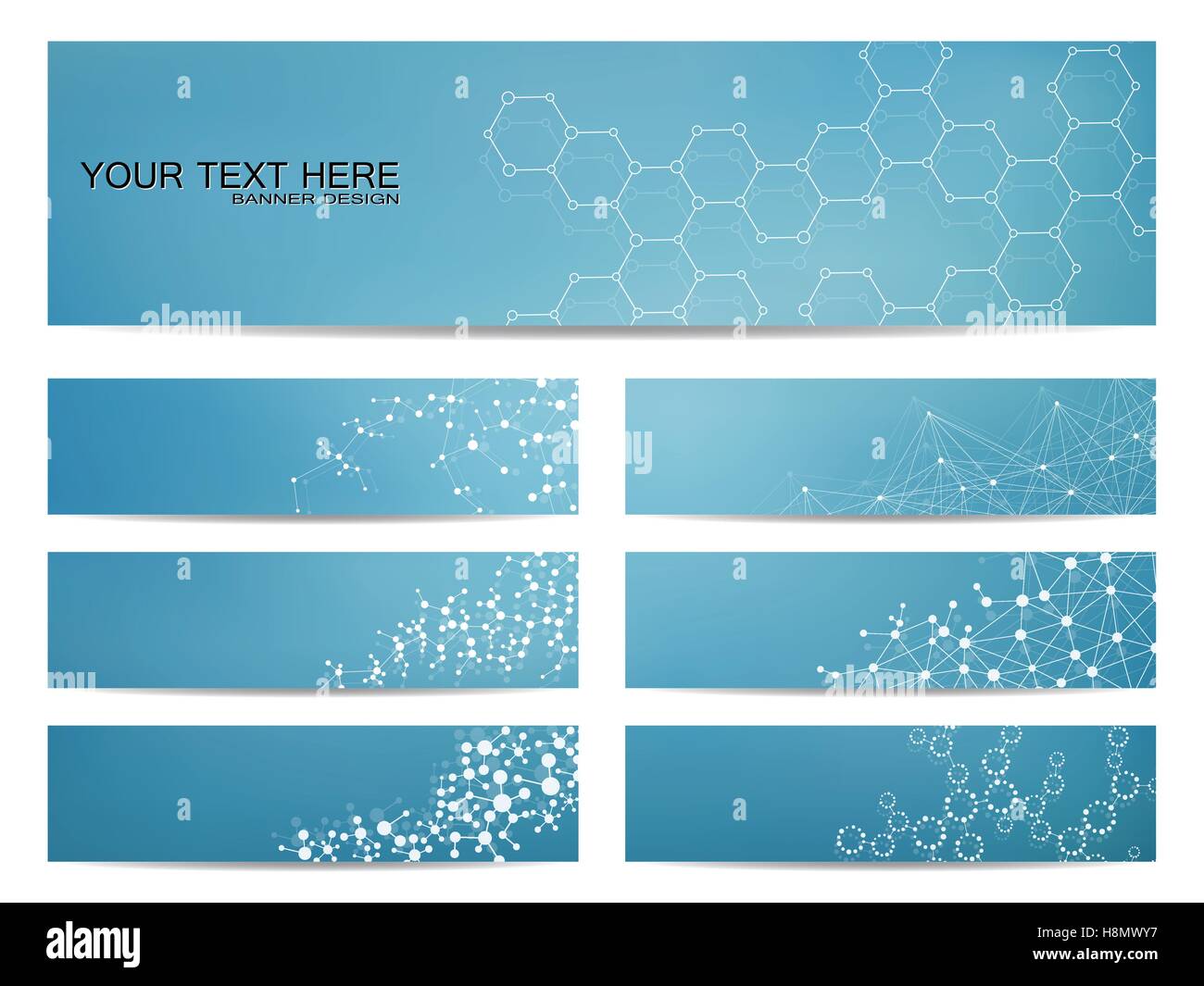 Satz von modernen wissenschaftlichen Banner. DNA-Molekül Struktur und Neuronen. Zusammenfassung Hintergrund. Medizin, Wissenschaft, Technik. Vektor-Illustration für Ihr Design. Stock Vektor