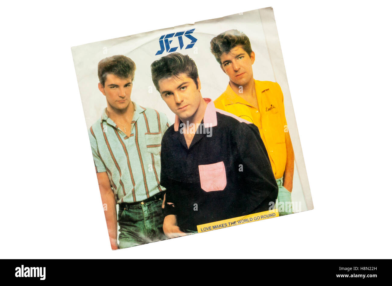Liebe macht die World Go Round 1982 vom britischen Rockabilly erschien band The Jets. Stockfoto