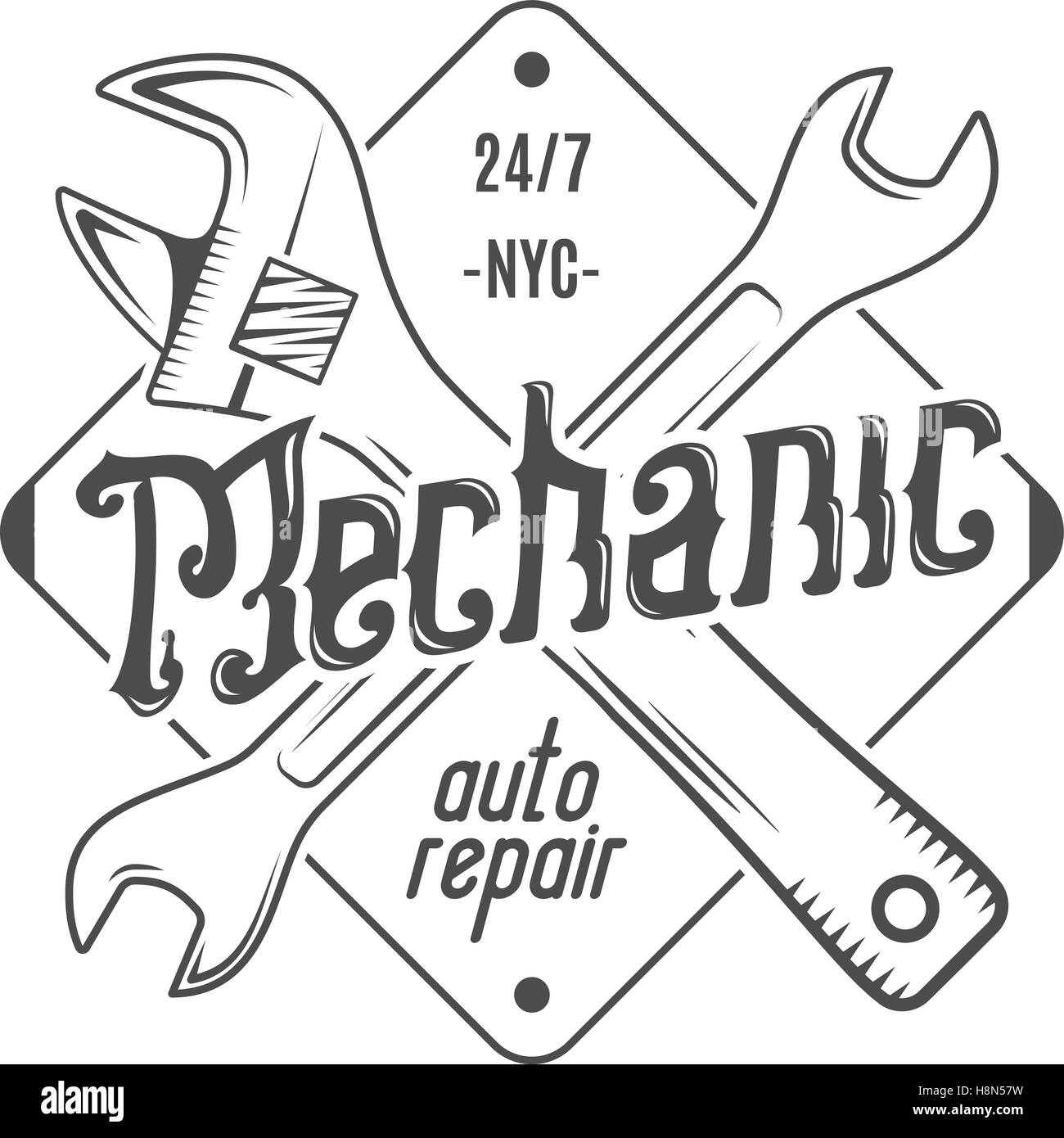 Vintage Label Design Mechaniker Auto Reparatur Patch Im Alten Stil Mit Werkzeugen Verwendung Fur Reparaturstation Insignien Abzeichen Auto Service Logo Monochrome Retrodesign Vektor Stempel Stock Vektorgrafik Alamy