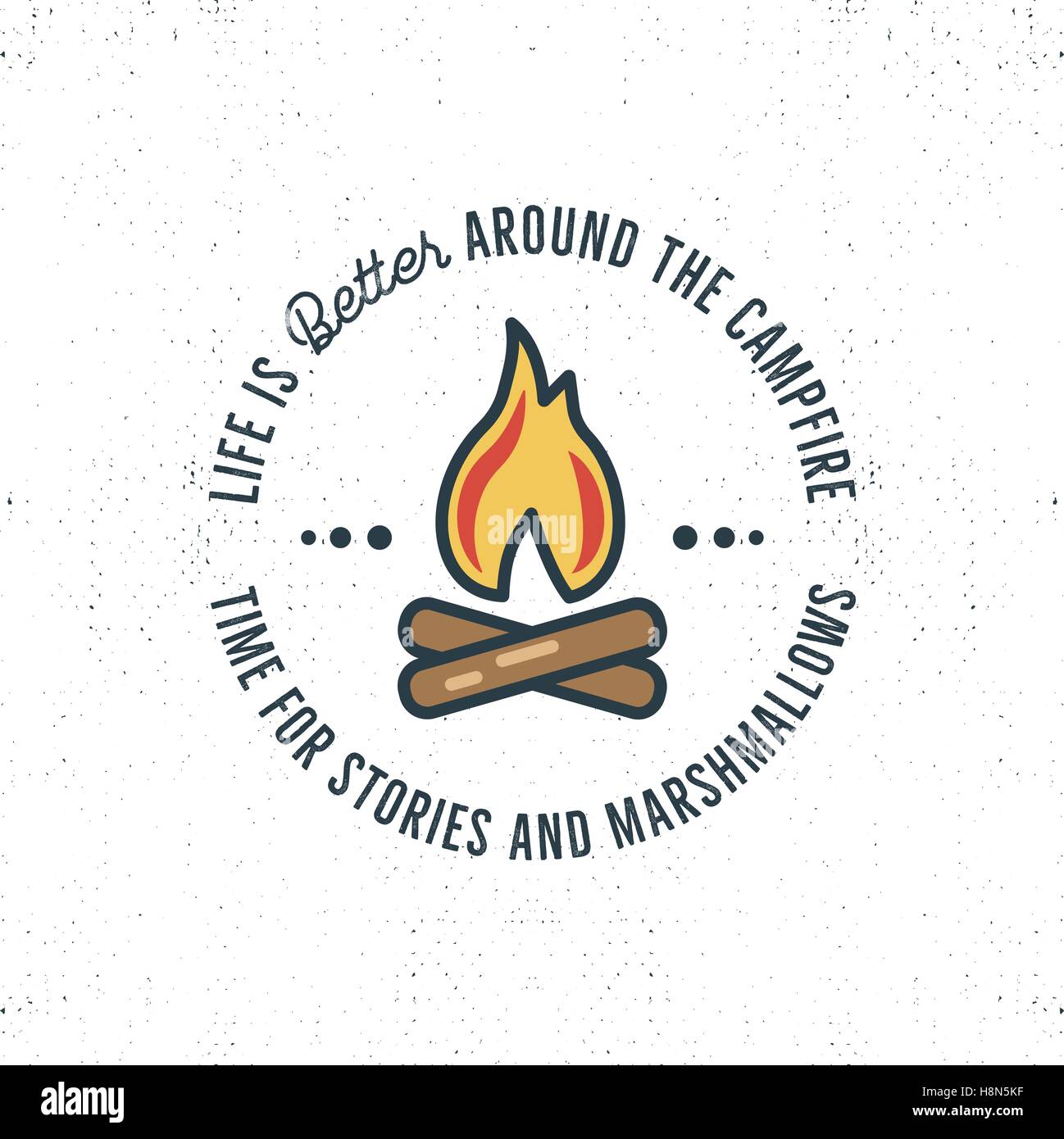 Camping Logo design mit Typografie und Reisen Elemente - Feuer. Vektortext - ist das Leben besser um das Lagerfeuer. Schön für Drucke, t-shirt Design. Vektor. Stock Vektor