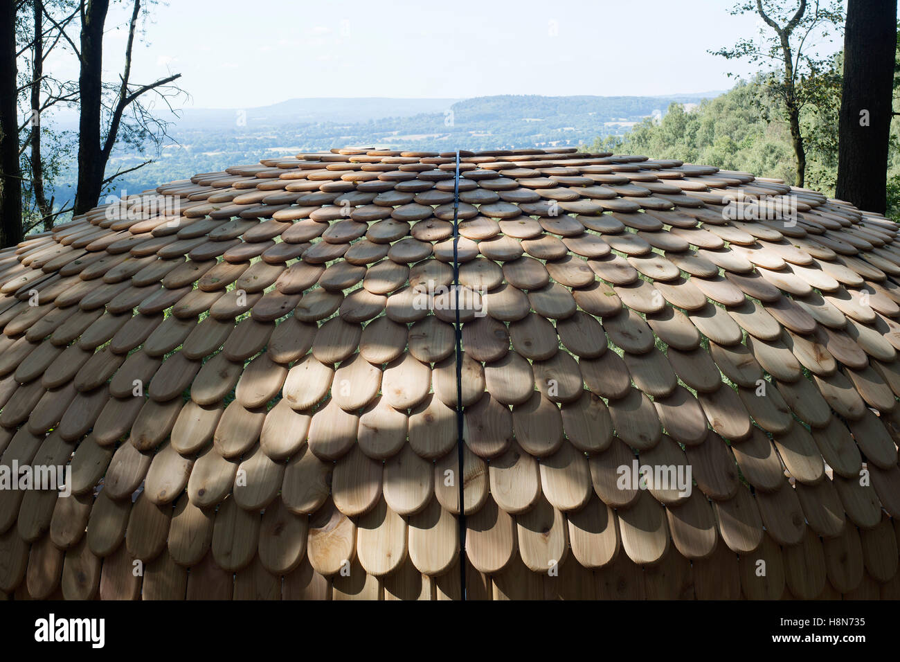 Detail-Ansicht der Rückseite des Pavillons. Perspektiven. Pavillon, Surrey Hills, Vereinigte Staaten von Amerika. Architekt: Giles Miller Studio, 2016. Stockfoto