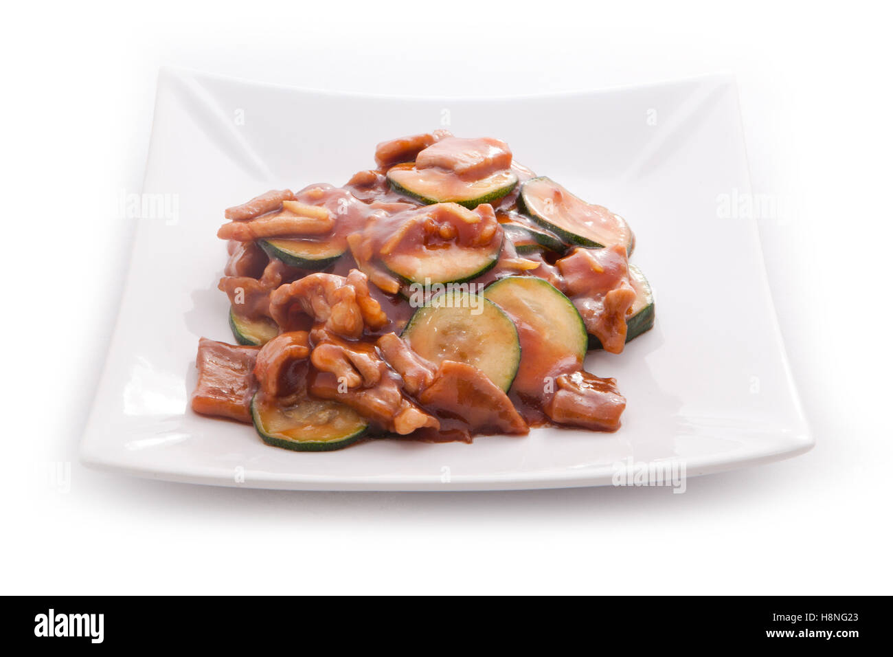 Asiatische Küche Zucchini mit Pilzen Stockfoto