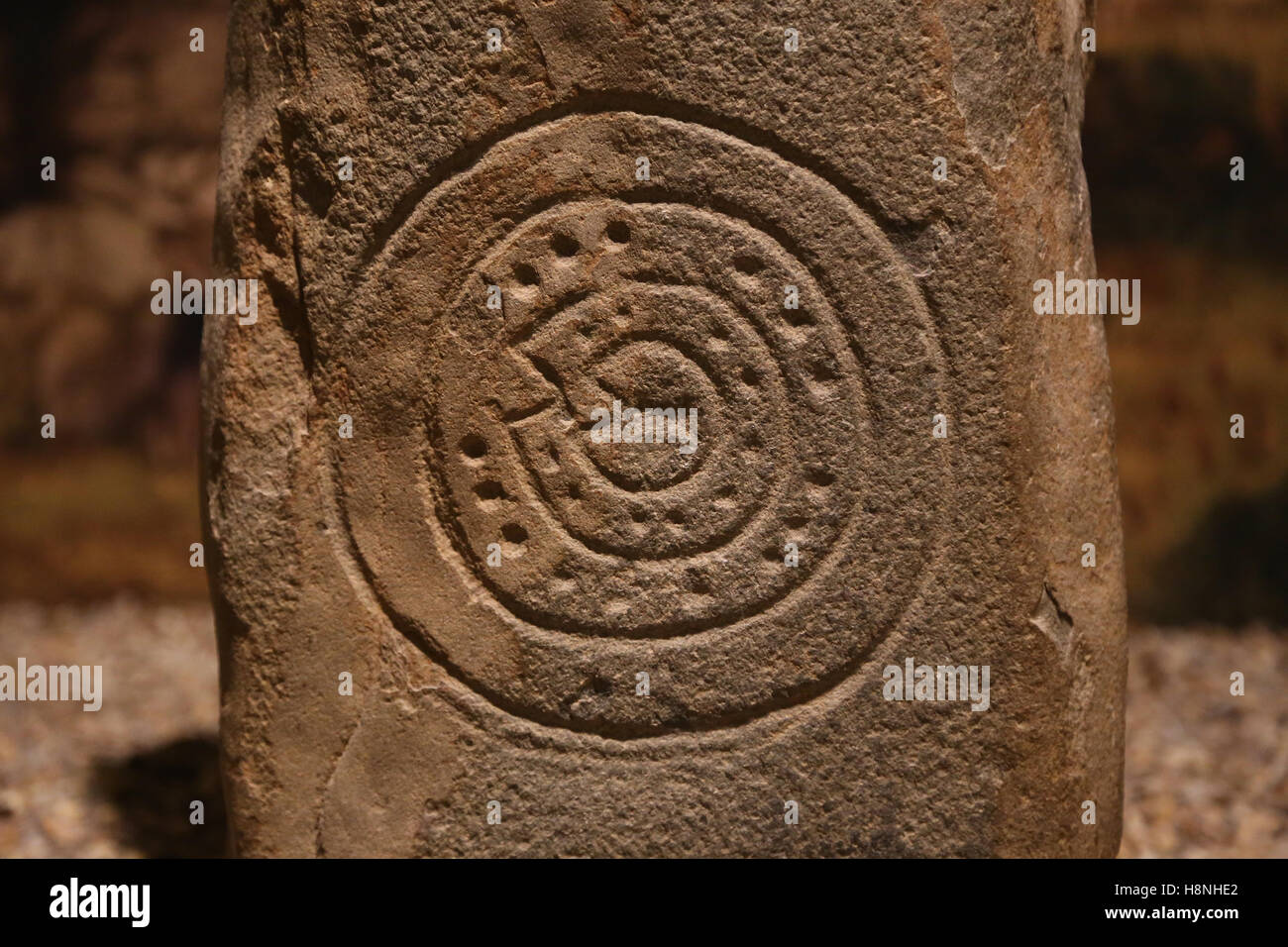 Krieger-Stele. Stein. Späte Bronzezeit. Magacela, Badajoz, Spanien. Nationales Archäologisches Museum, Madrid. Spanien. Stockfoto