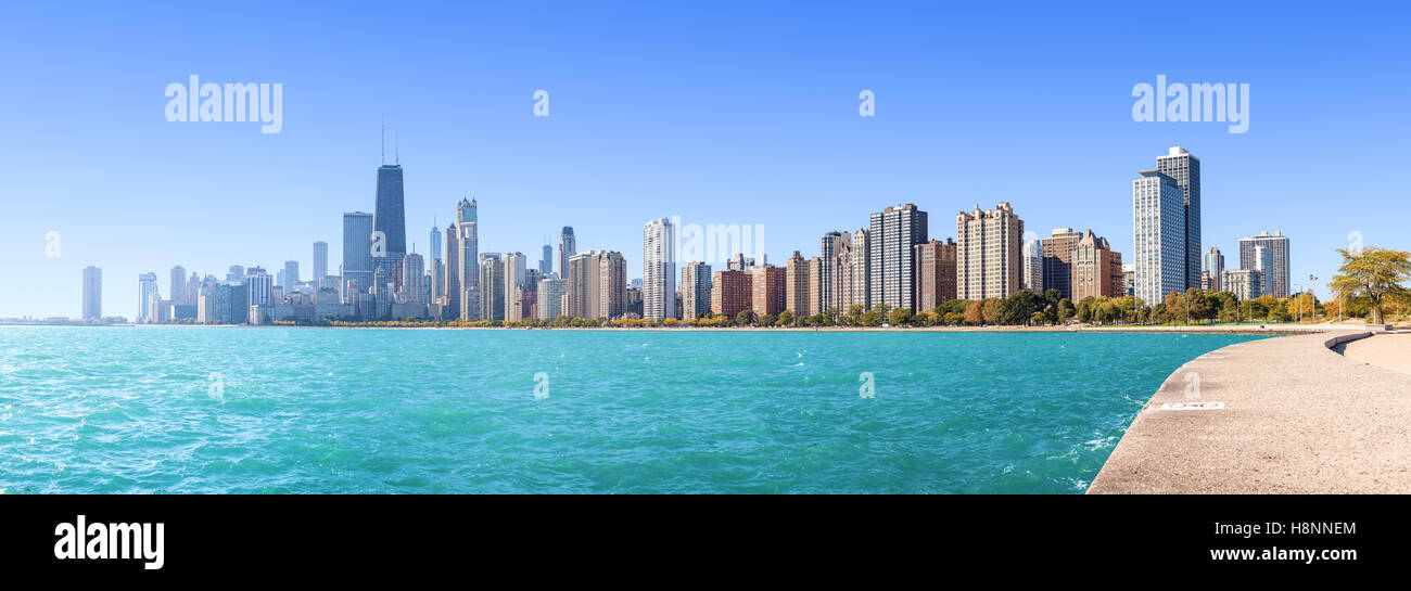 Skyline von Chicago, Panorama Morgen Blick auf Lake Michigan, USA. Stockfoto
