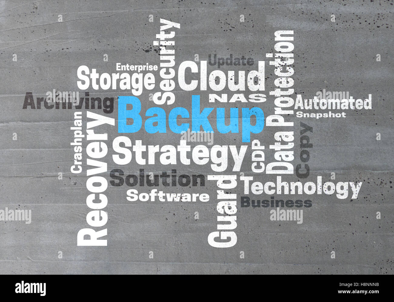 Backup-Strategie-Wordcloud-Konzept: Stockfoto