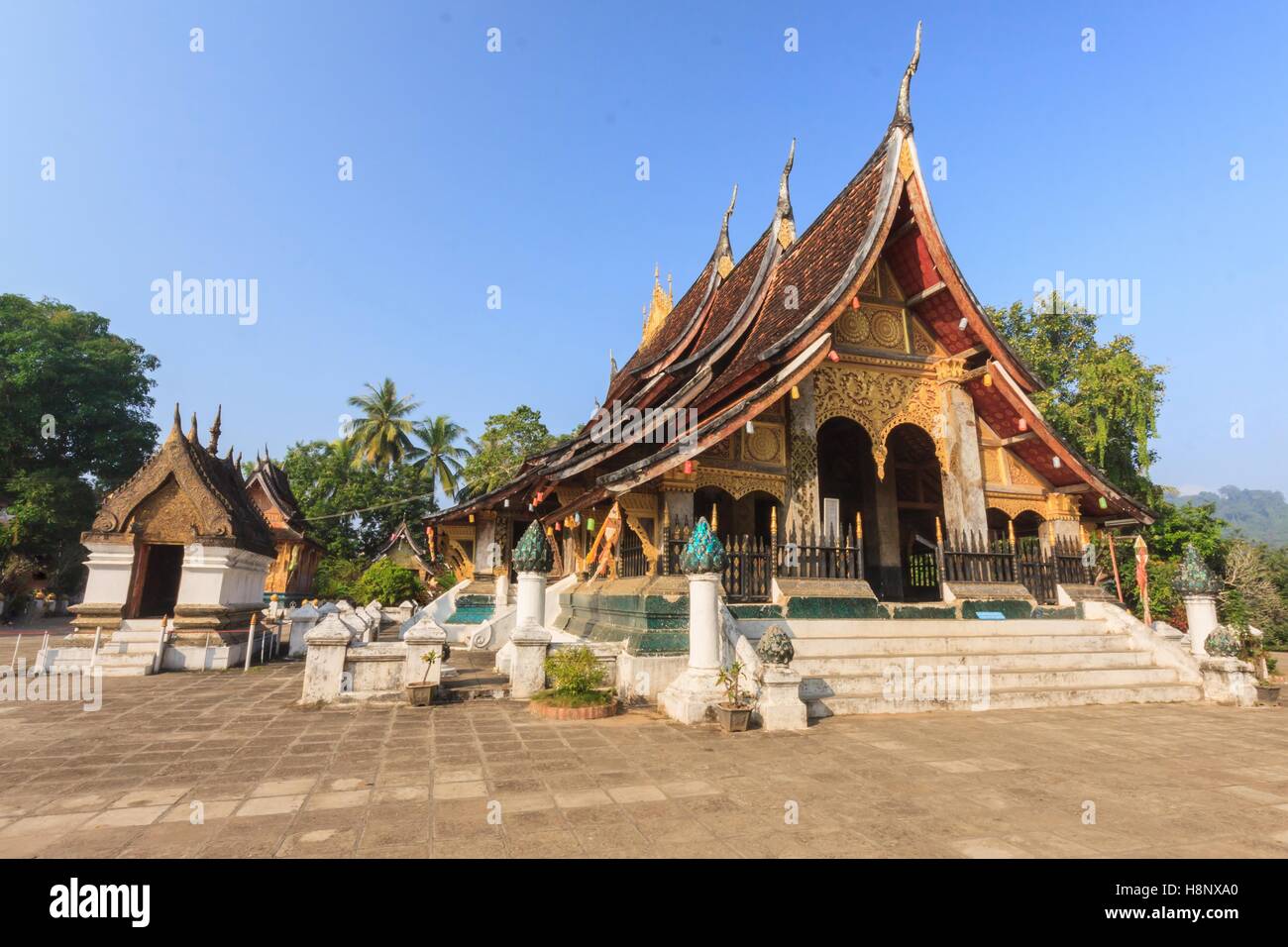 Wat Xieng Thong, die eine wichtige Maßnahme ist und schönsten von Luang Prabang, Laos. Stockfoto
