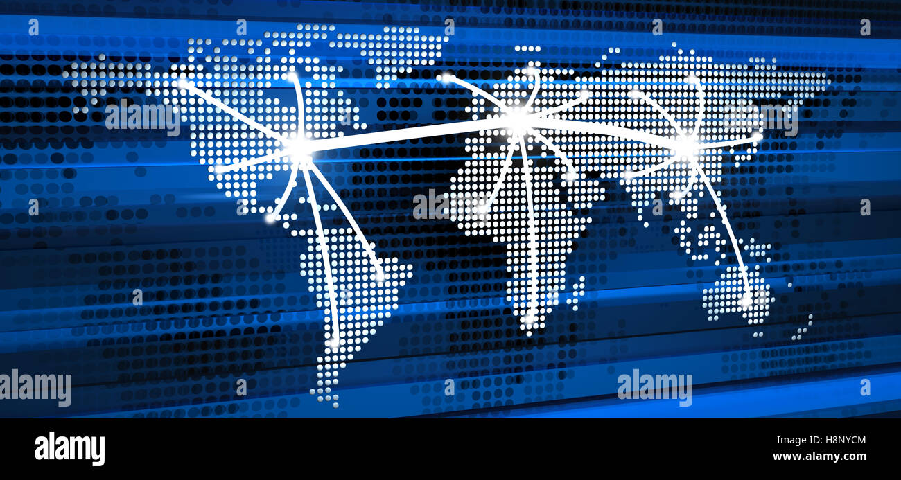 Abstrakte Telekommunikation in Welt. 3D illustration Stockfoto