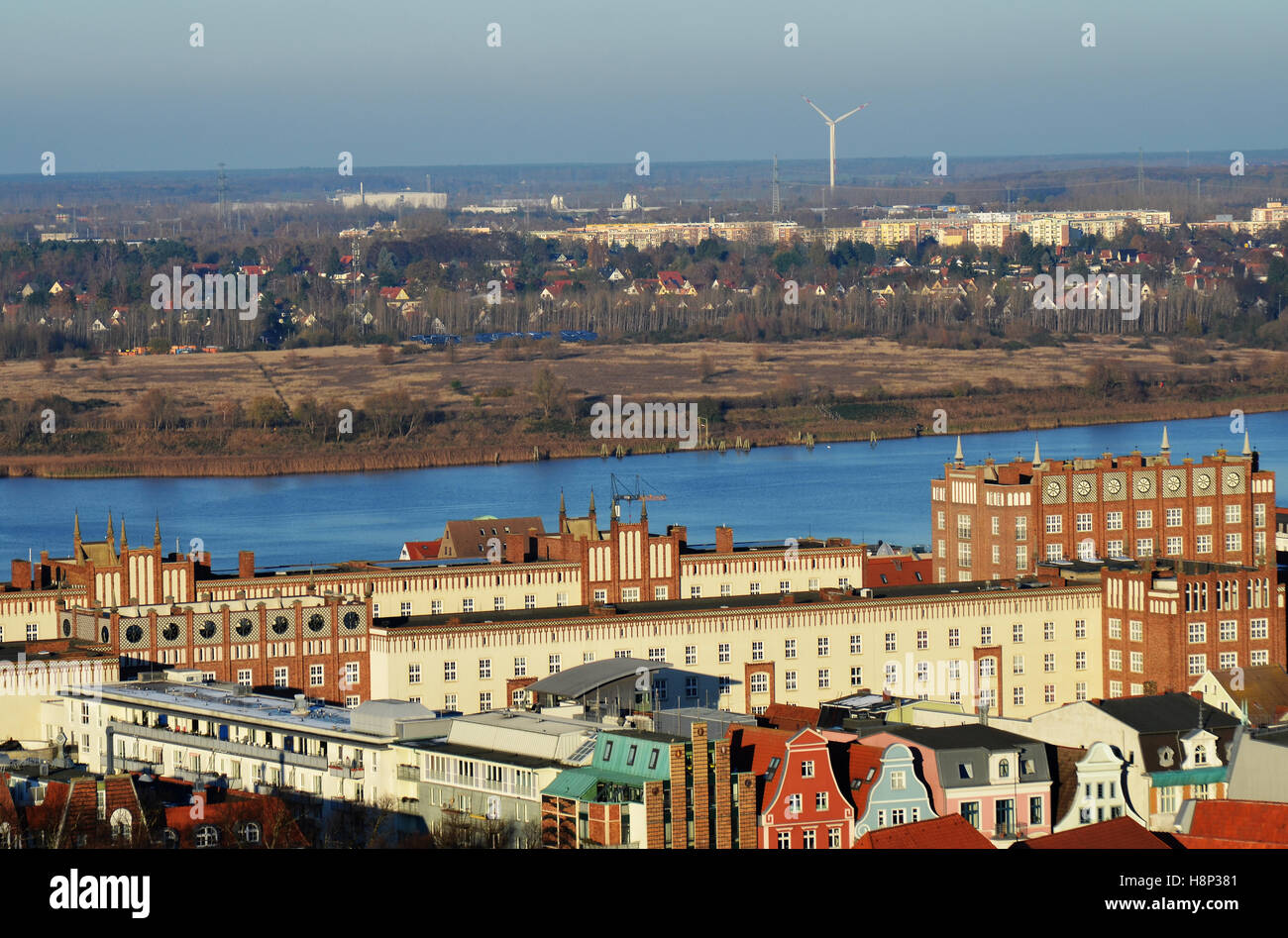 Skyline von Rostock Stockfoto