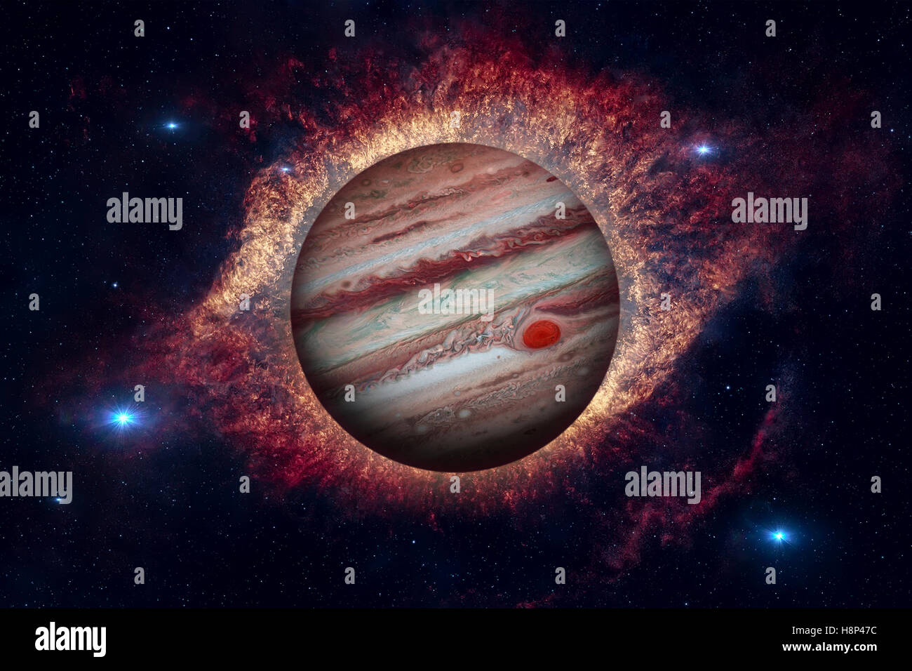 Planeten Jupiter. Nebel im Hintergrund. Stockfoto