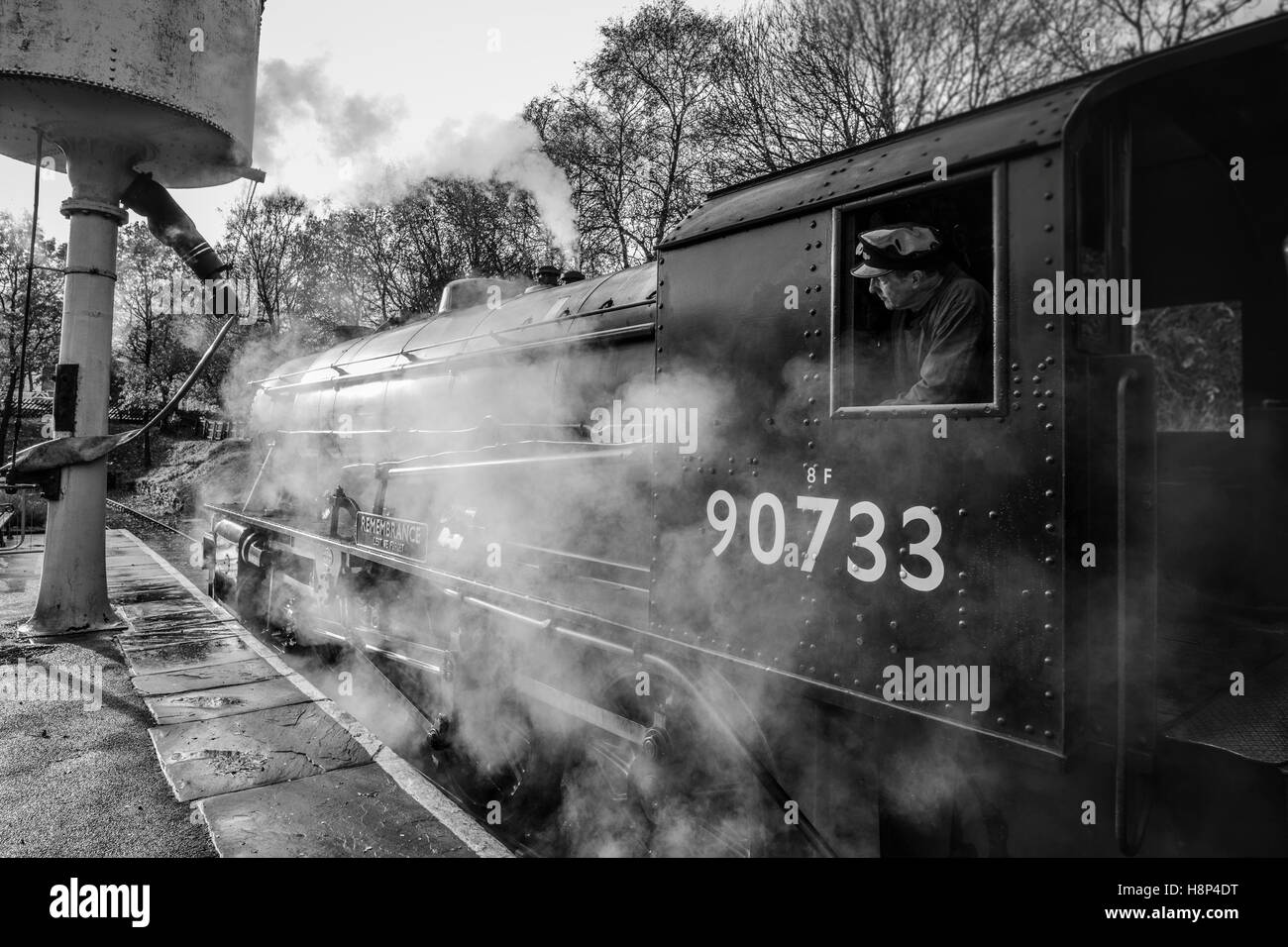 Eine hin-und Rückfahrt mit dem Dampfzug von Oxenhope, Keighley an der Keighley & Wert Tal Eisenbahnlinie "Erinnerung" Stockfoto