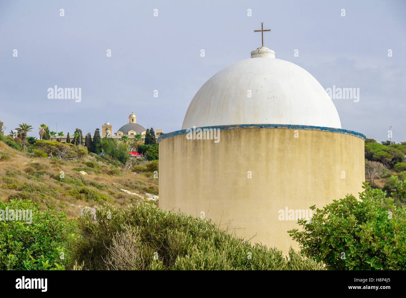 Die Heilige Familie-Kapelle und die Karmeliter Stella Maris-Kloster in Haifa, Israel Stockfoto