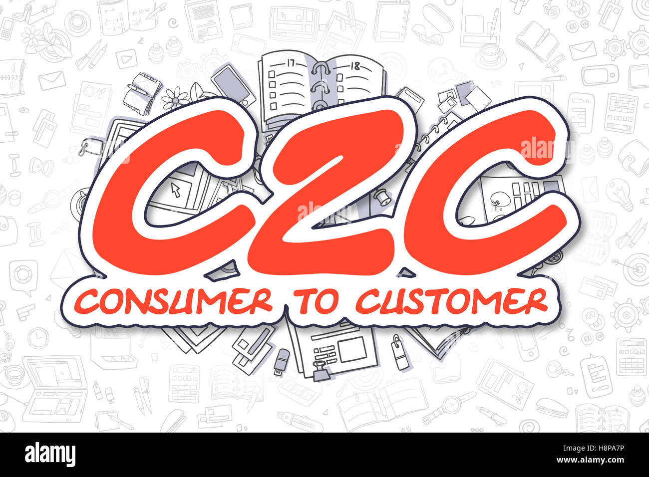 C2C - Cartoon rotes Wort. Business-Konzept. Stockfoto