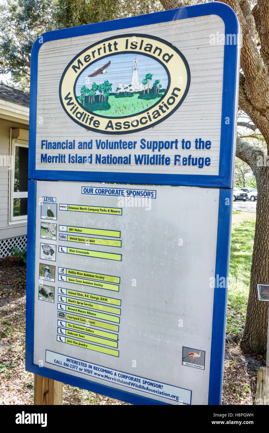 Florida Merritt Island, Merritt Island National Wildlife Refuge, Schild, Sponsoren, FL161025091 Stockfoto