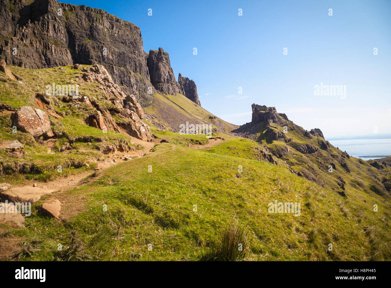 Quiraing Berg Landschaft, Isle Of Skye, Schottland Stockfoto