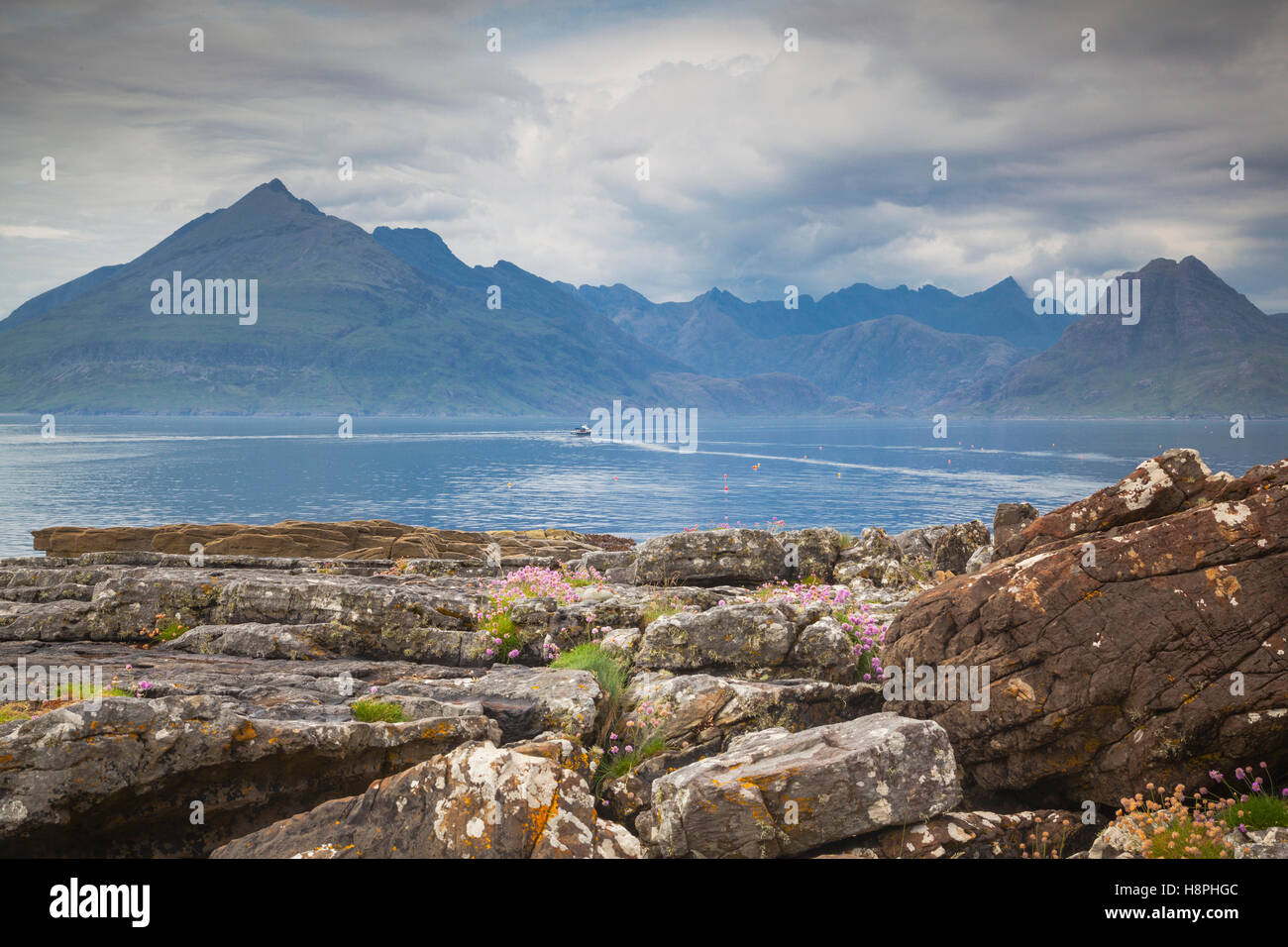 Schwarz Cullin Mountains von Elgol, Isle Of Skye, Schottland Stockfoto