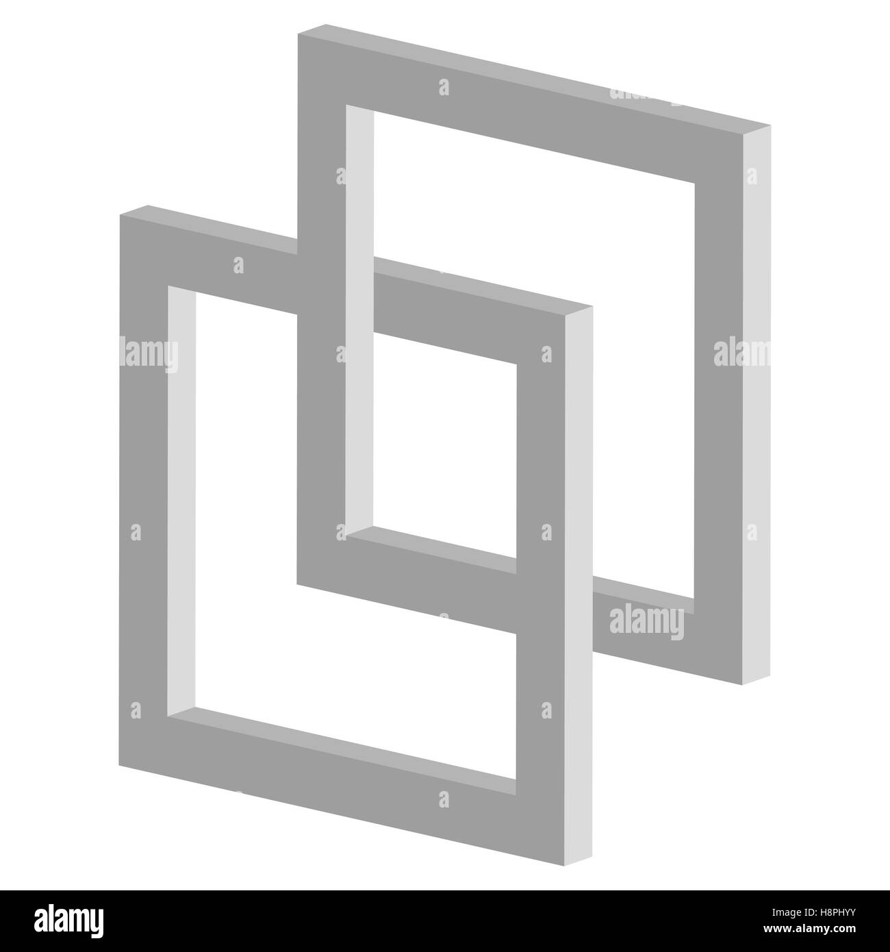 ineinander greifende Quadrate 3D-Symbol - angeschlossenen schneidenden quadratischen Rahmen Stock Vektor
