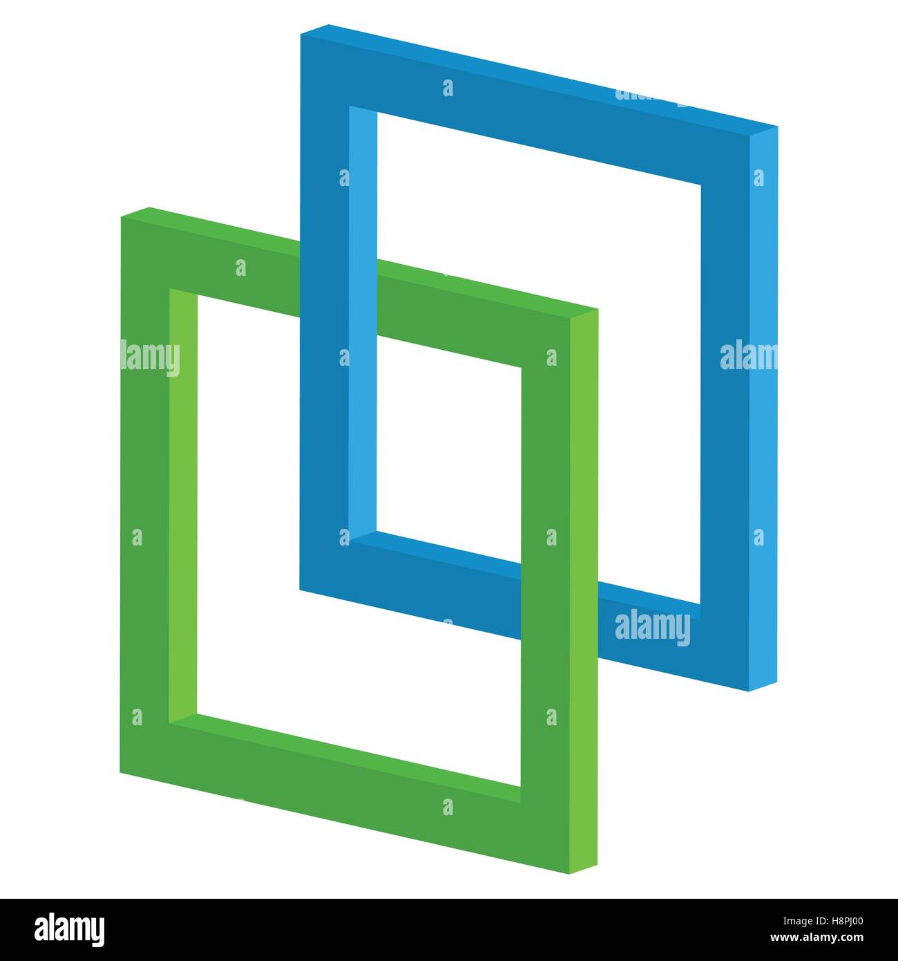 ineinander greifende Quadrate 3D-Symbol - angeschlossenen schneidenden quadratischen Rahmen Stock Vektor