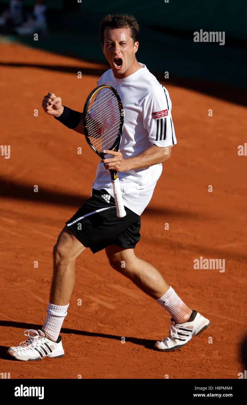 Philipp Kohlschreiber, Deutschland, Jubel nach seinem Sieg, Emotion, Tennis, ITF Grand-Slam-Turnier, Französisch Open 2009 Stockfoto