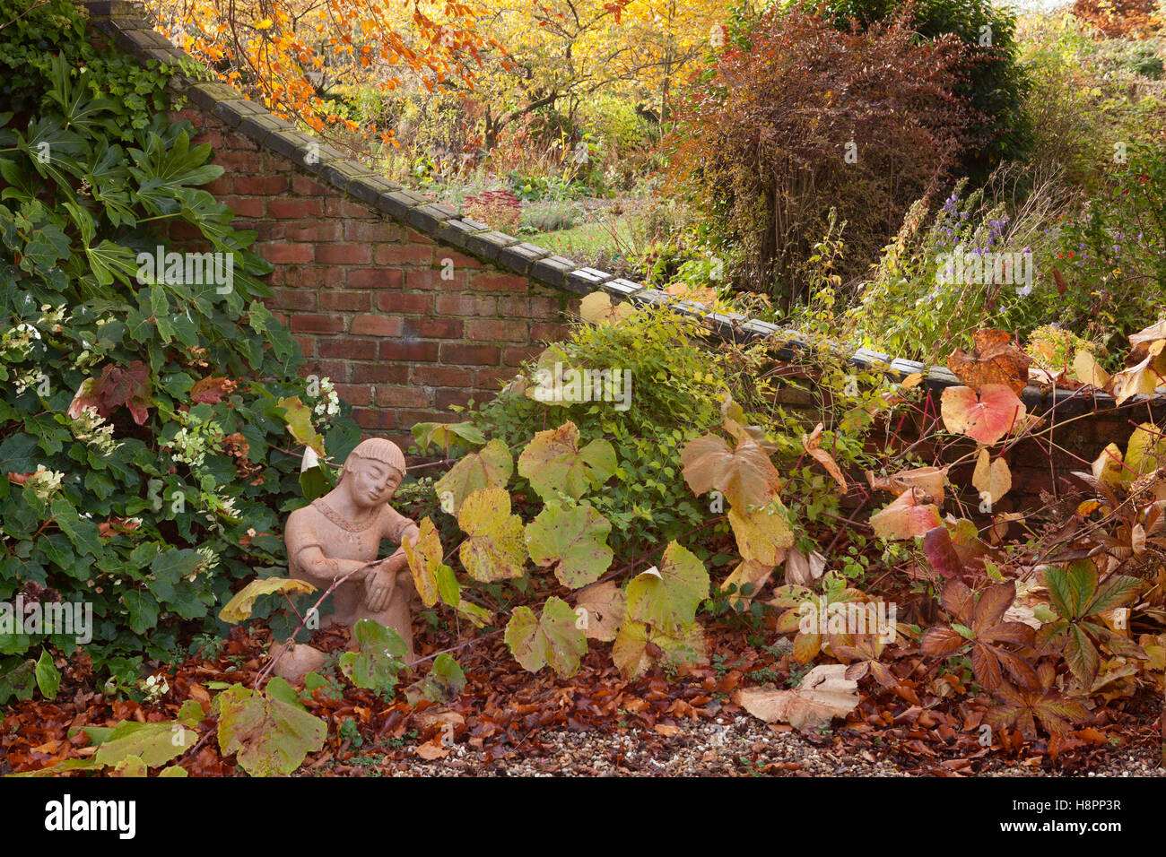 Hall Farm Garten, Köln, Lincolnshire, Großbritannien. Herbst, November 2016. Stockfoto