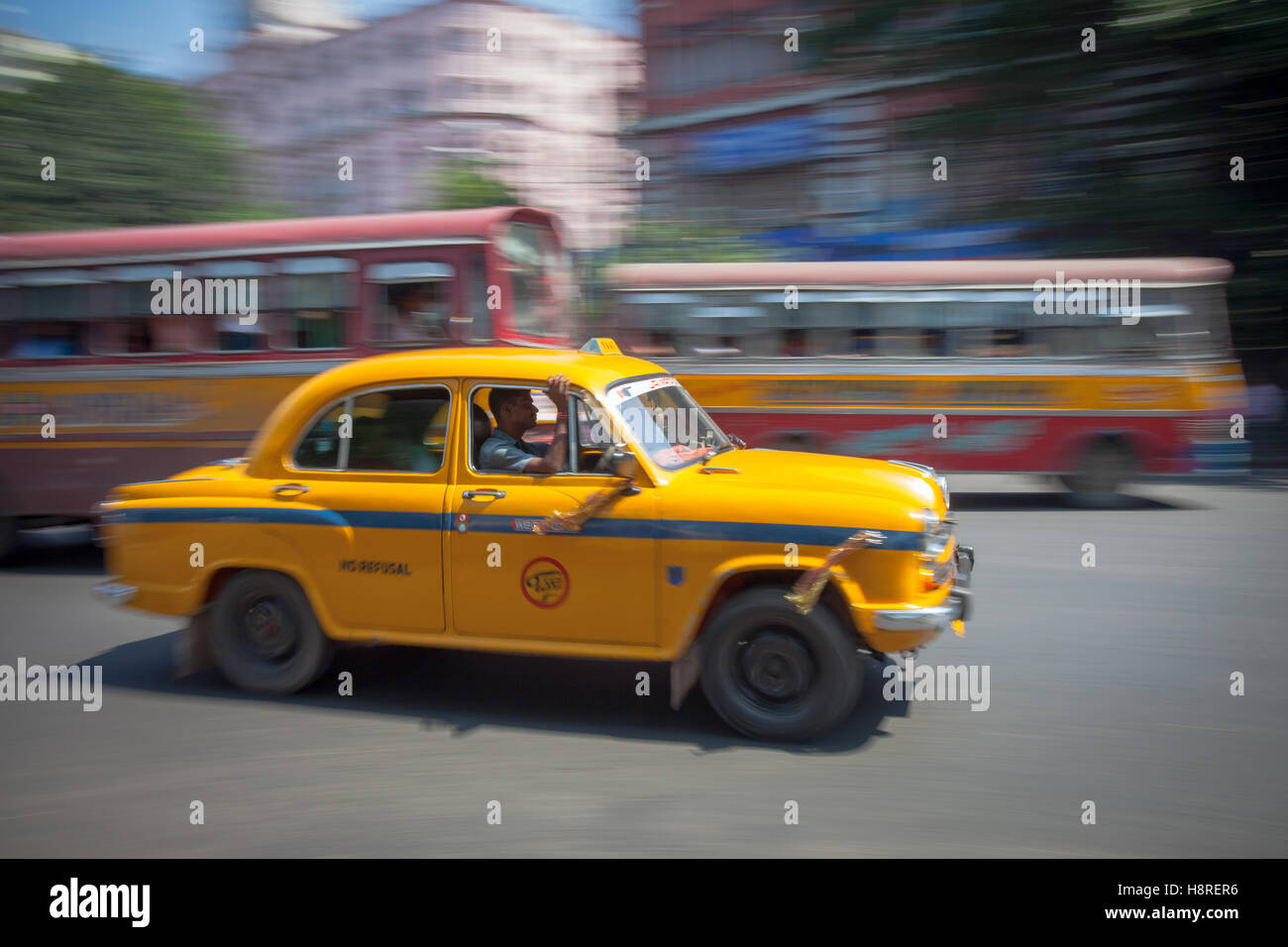 Gelbes Taxi Cab in Kolkata (Kalkutta) Indien Stockfoto