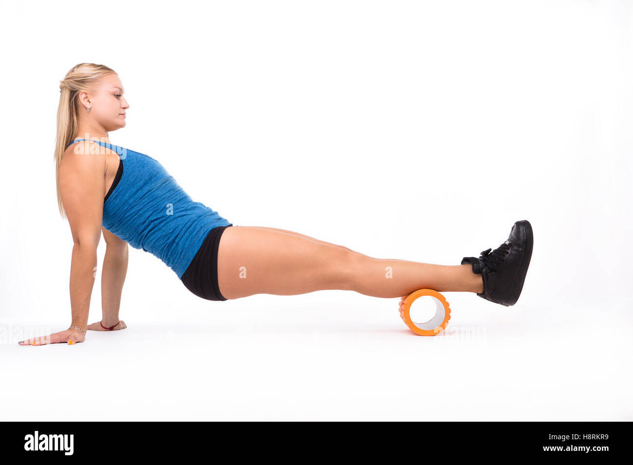 Fitness-Frau training isolierten auf weißen Hintergrund Stockfoto