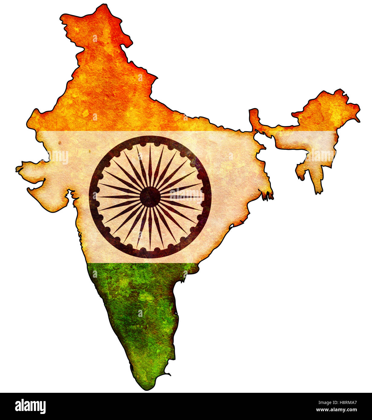 einige alte Vintage Karte mit Flagge Indiens Stockfoto