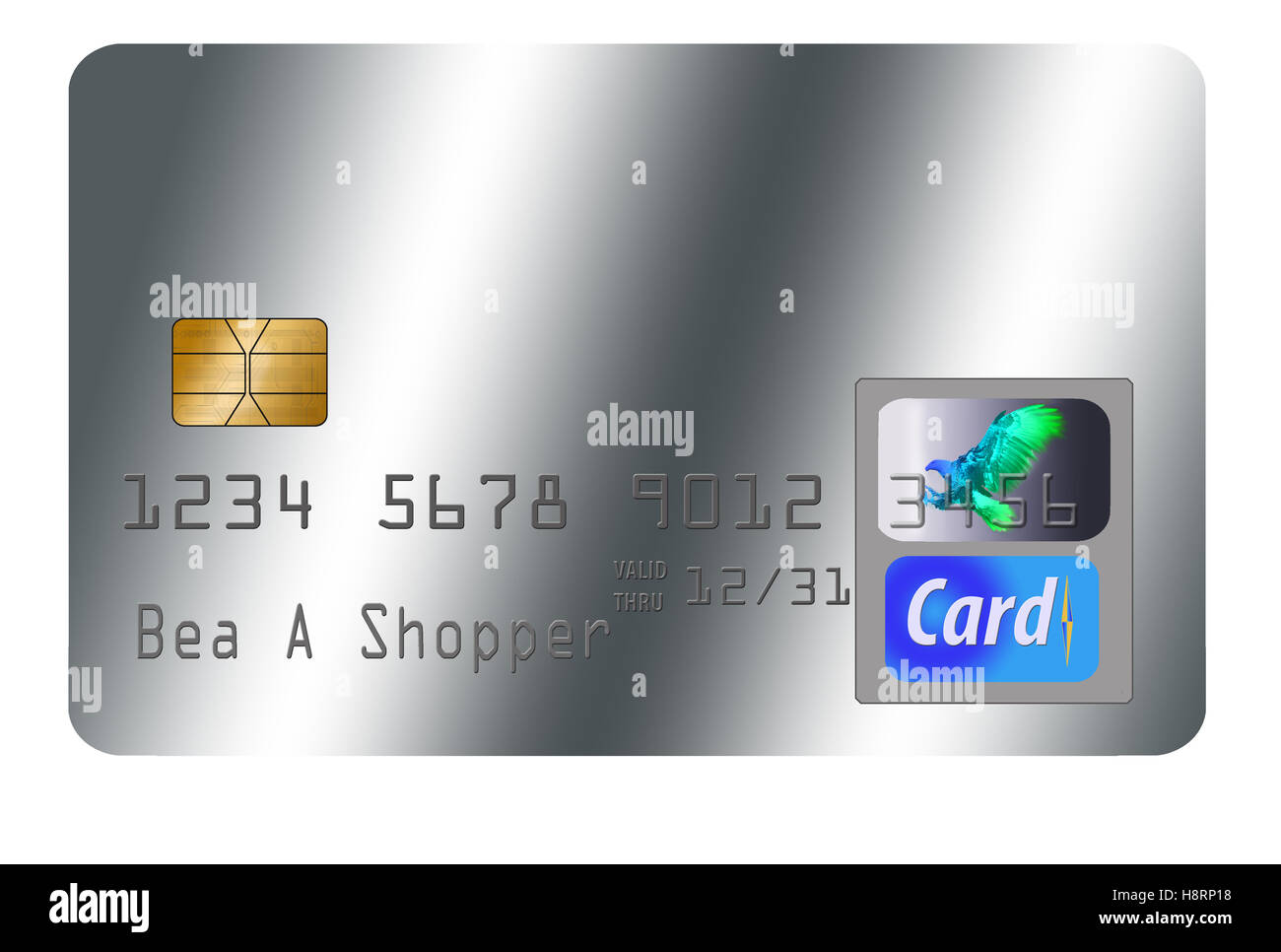 Generische Kreditkarte, Platin mit Hologramm Sicherheitsmerkmal leer und ist auf einem weißen Hintergrund isoliert Stockfoto