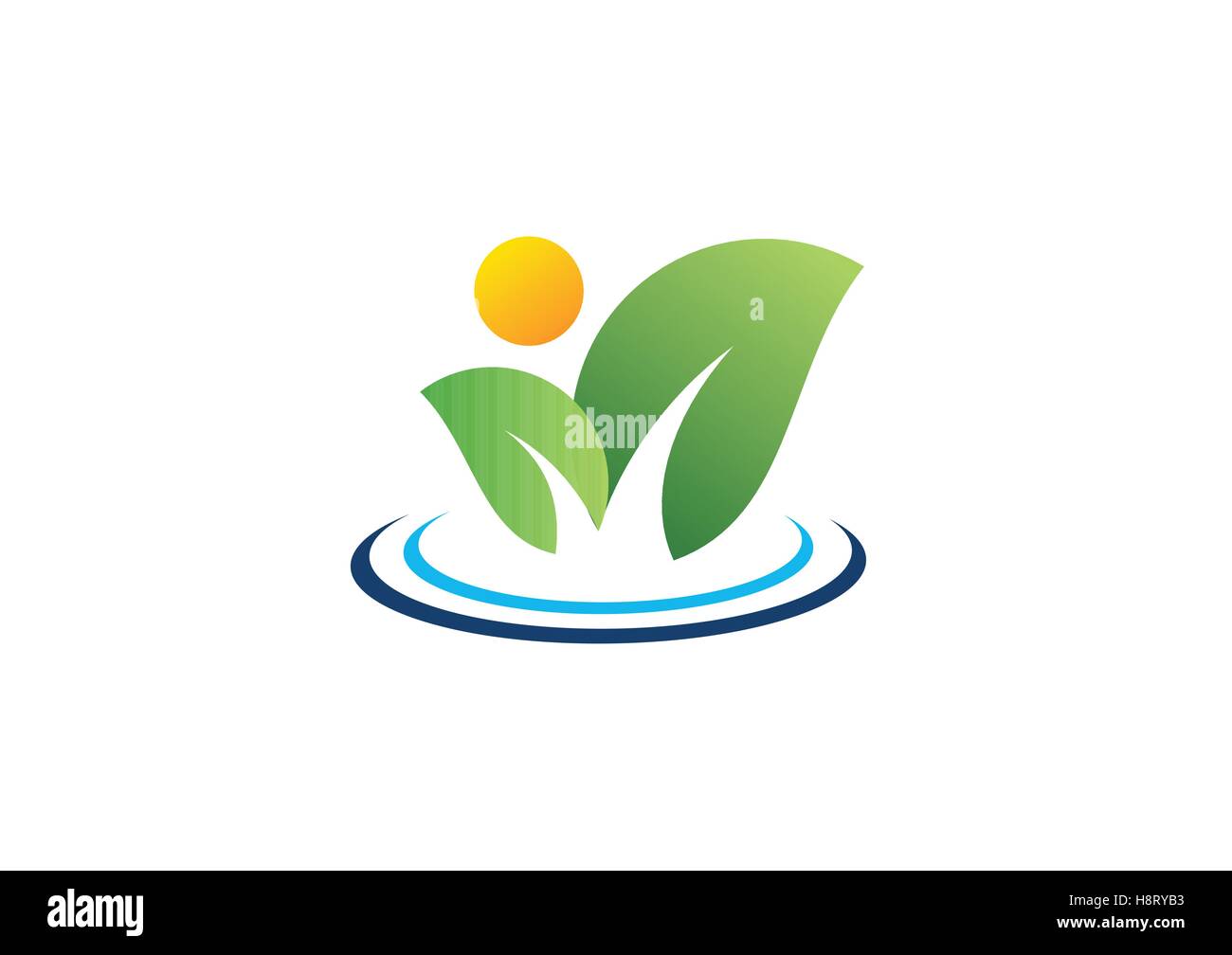 Natur-Ökologie-Schriftzug, Blätter Pflanzen Wasser Logo Symbol, abstrakte Wellness-Menschen-Symbol-Vektor-design Stock Vektor