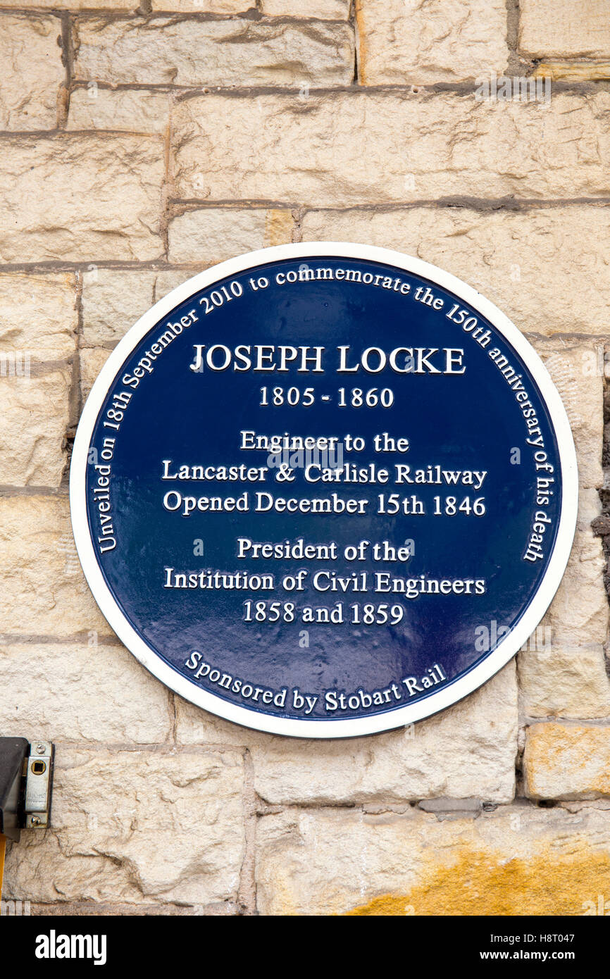 Plaque Joseph Locke am Bahnhof in Lancaster Lancashire UK Stockfoto