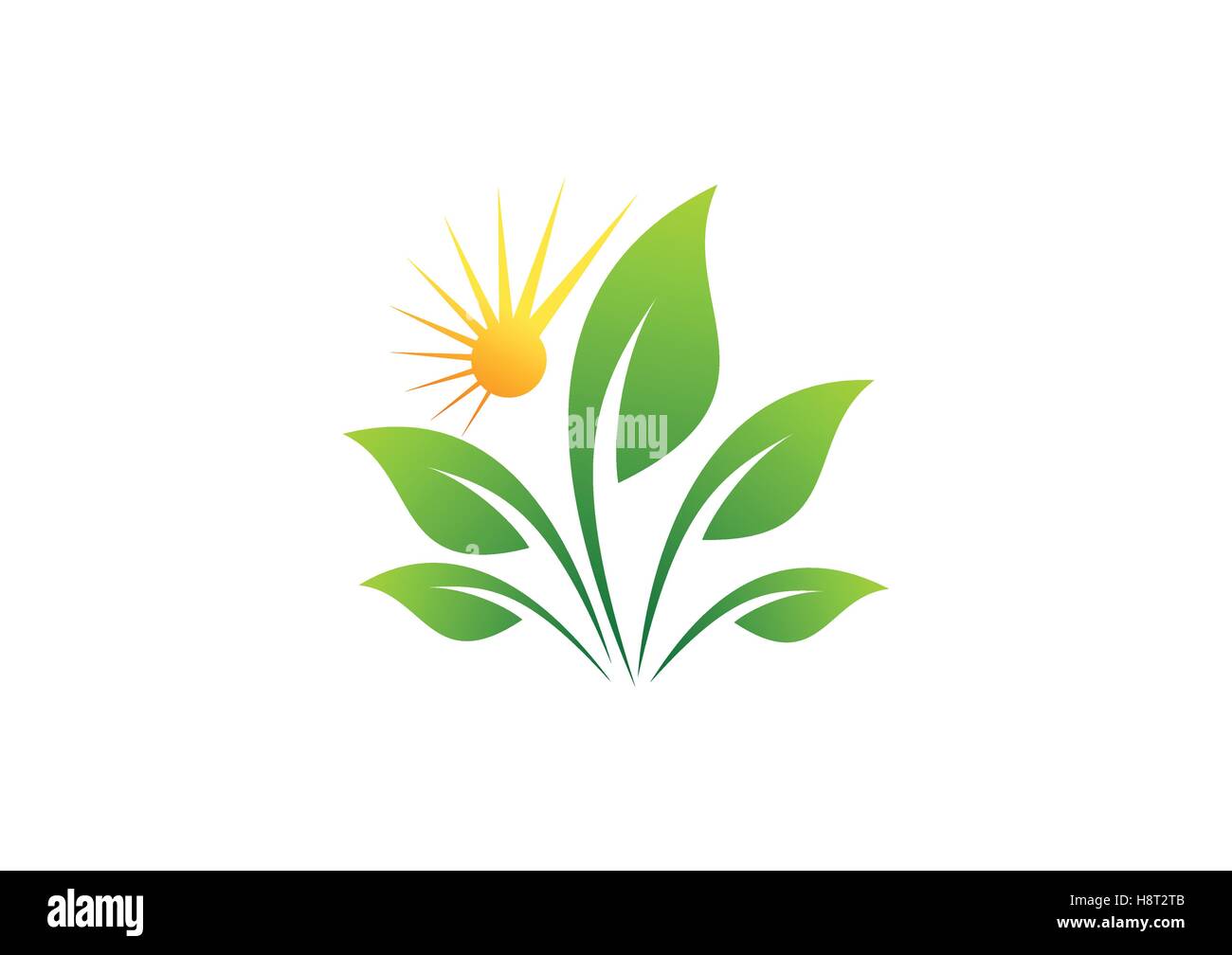 Natur lässt Sonne Konzept Logo, natürlichen pflanzlichen Elementen Ökologie Konzept Symbol Symbol Vektor Energiedesign Stock Vektor