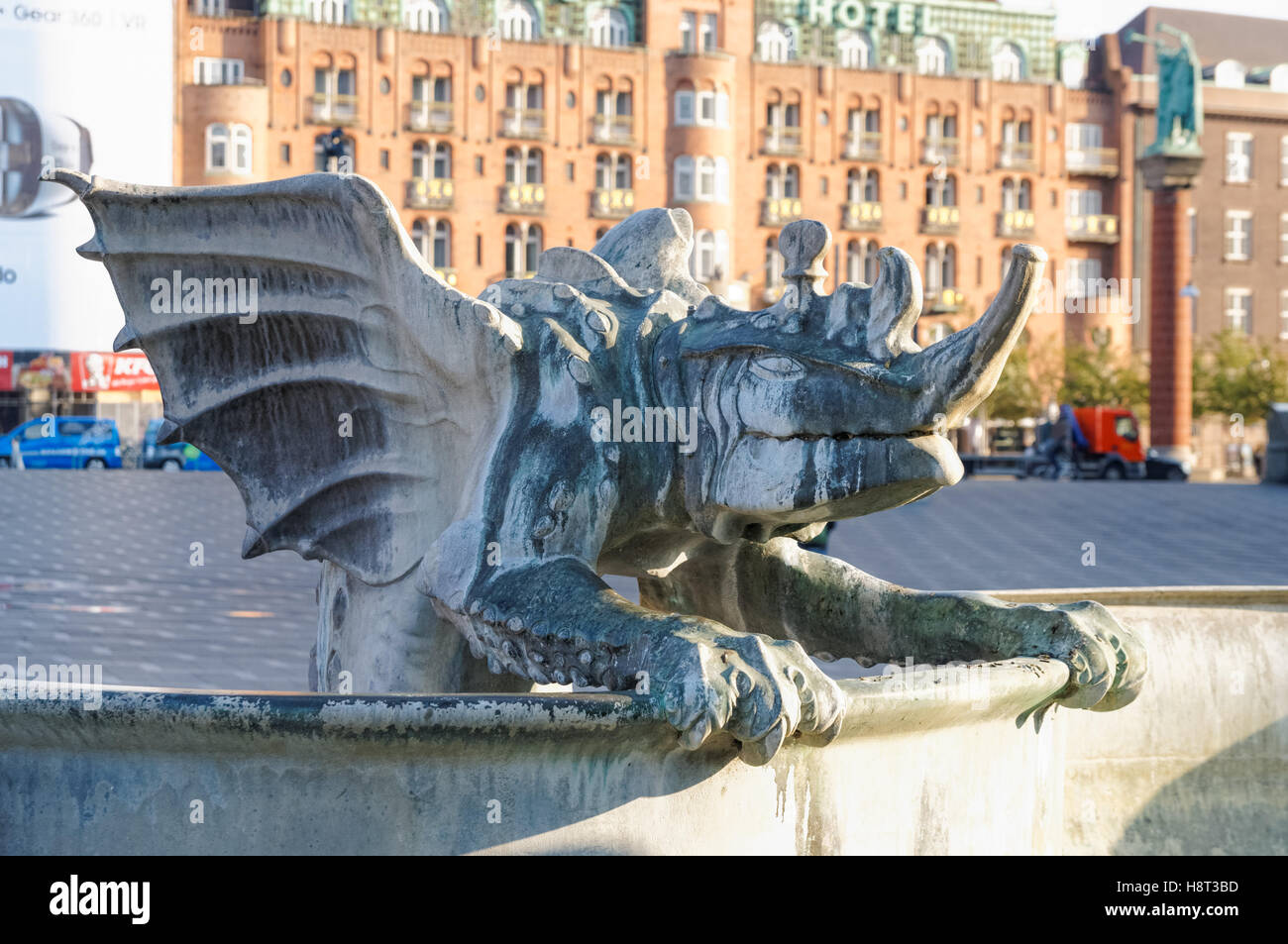 Brunnen auf dem Rathausplatz in Kopenhagen, Dänemark Stockfoto