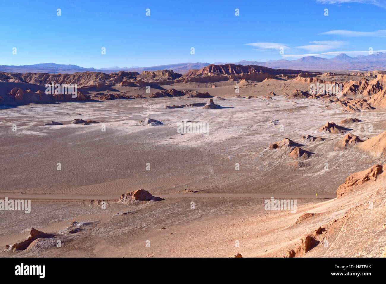 Schöne Aussicht auf das Tal des Mondes in der Atacama-Wüste. Stockfoto