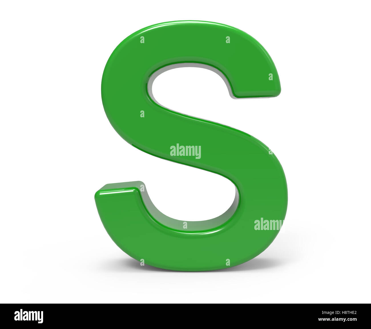 3D Rendering grünen Buchstaben S weißen Hintergrund isoliert Stockfoto