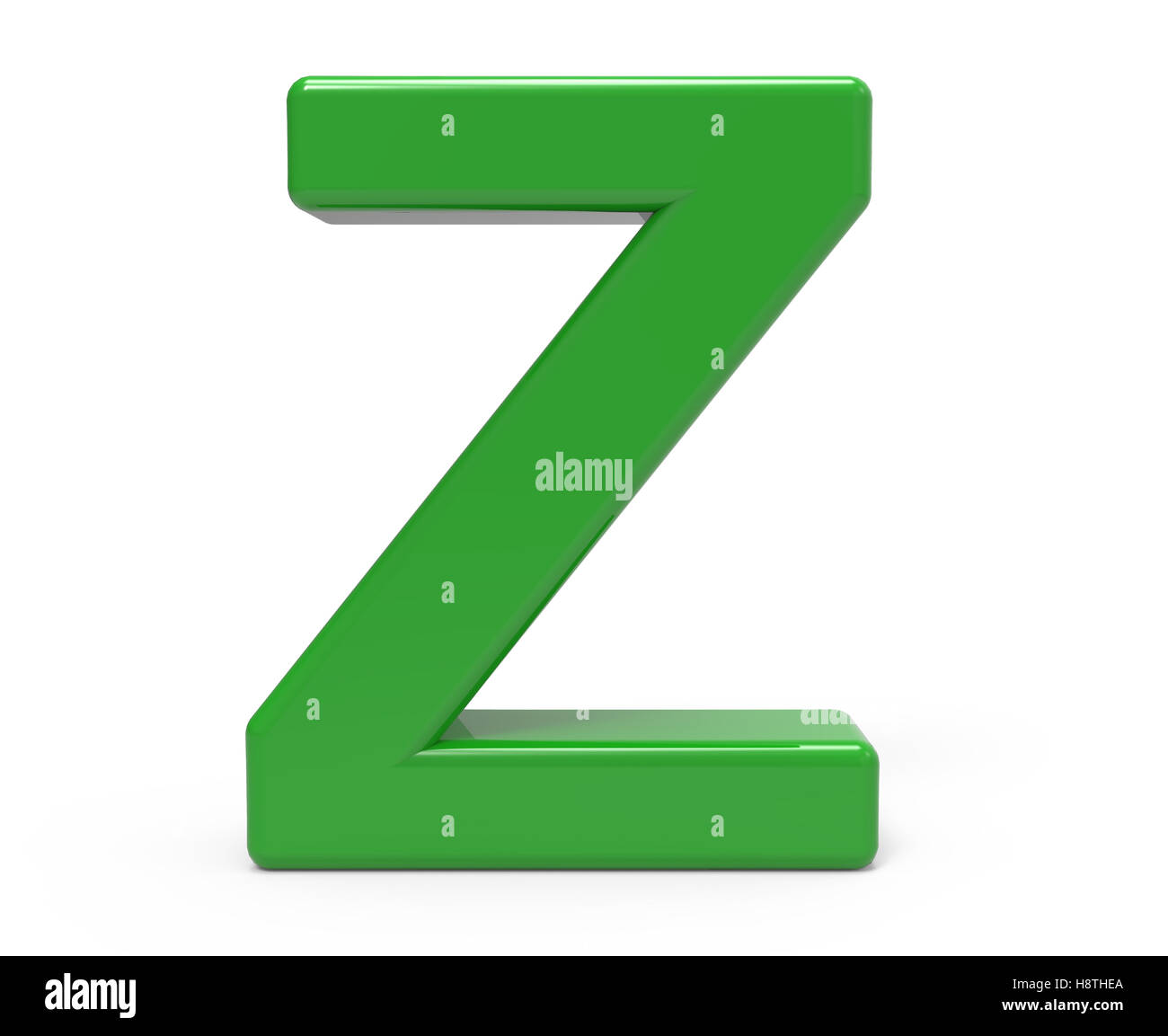 3D Rendering grünen Buchstaben Z weißen Hintergrund isoliert Stockfoto