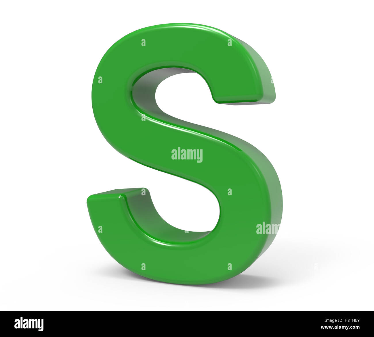 rechts gelehnt 3d Rendering grünen Buchstaben isoliert S weißen Hintergrund Stockfoto