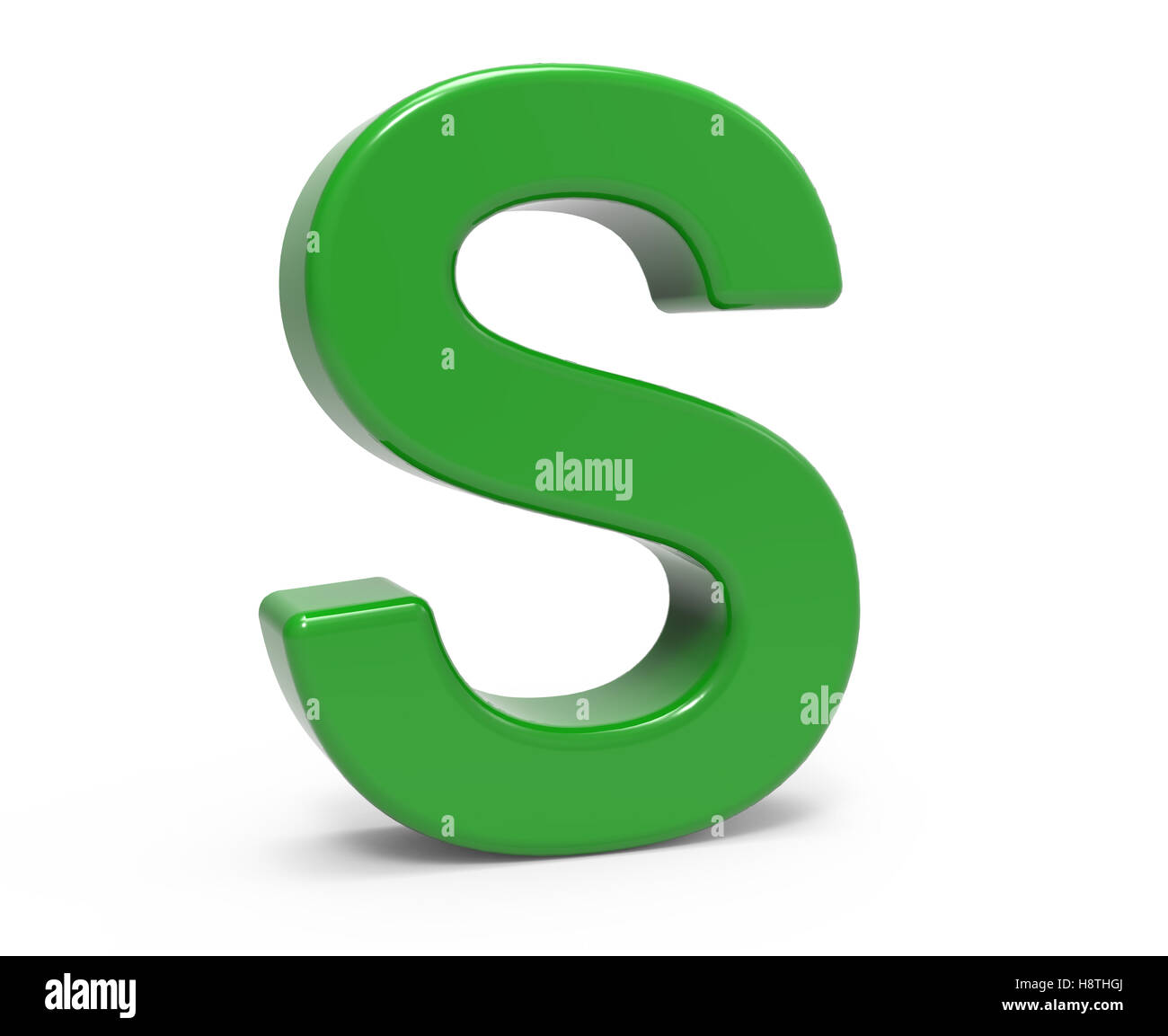 Links schiefen 3d Rendering grünen Buchstaben S weißen Hintergrund isoliert Stockfoto