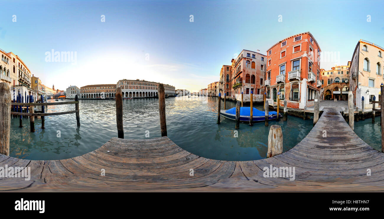 360 Grad (sphärisch) Blick auf Venedig Stockfoto