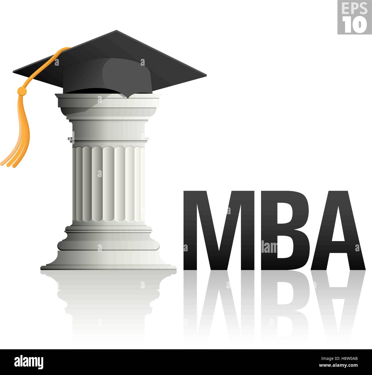 MBA-Ausbildung mit Abschluss Hut und eine griechische Säule Stock Vektor