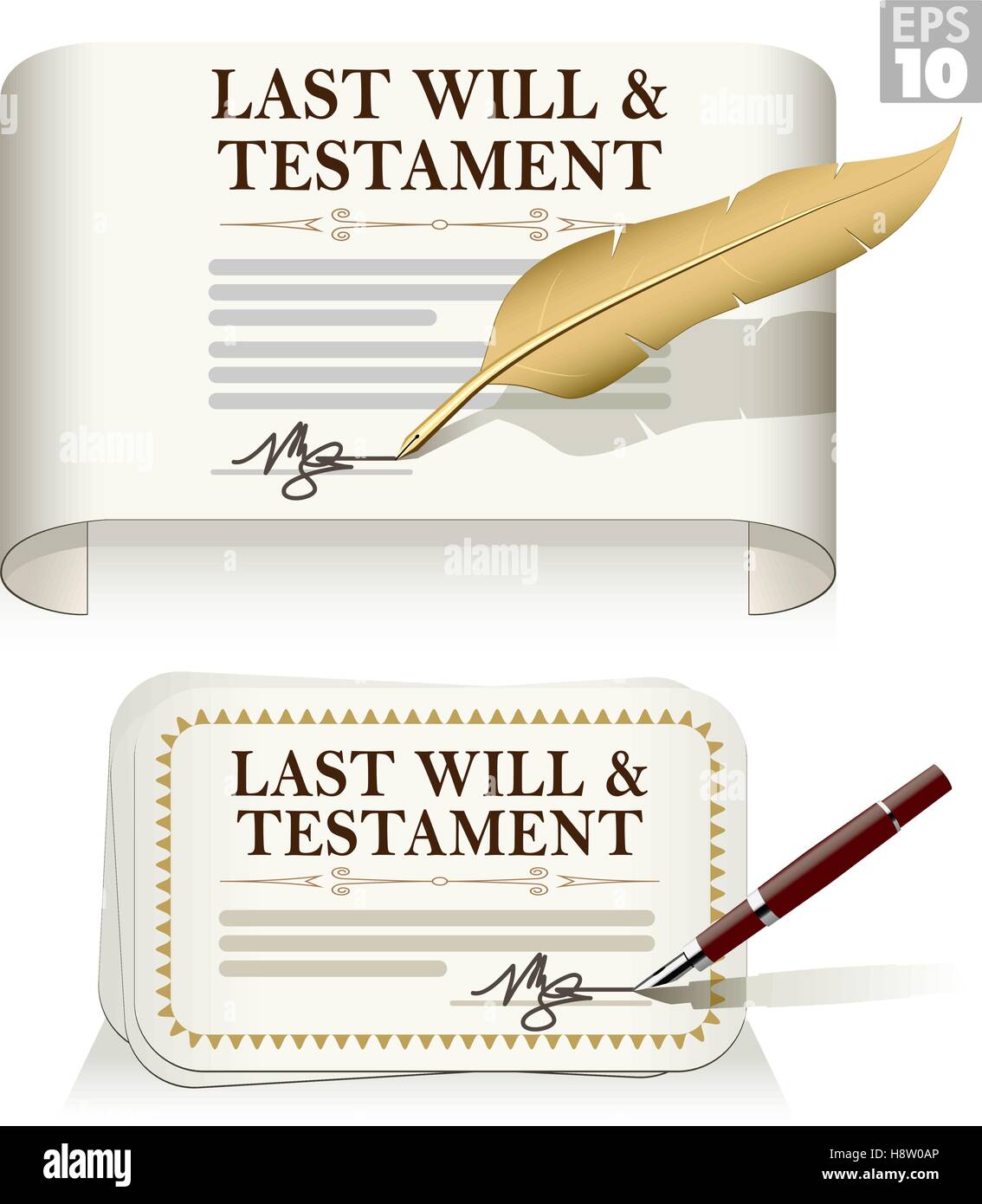 Letzten Willen und Testament Dokument signiert mit einem Bleistift oder Feder Stock Vektor