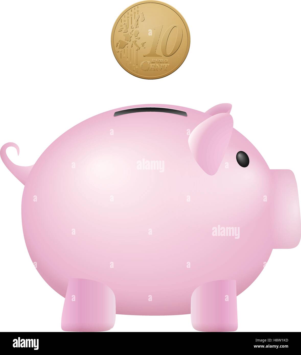 Piggy Bank 10 Euro-Cent auf einem weißen Hintergrund. Stock Vektor
