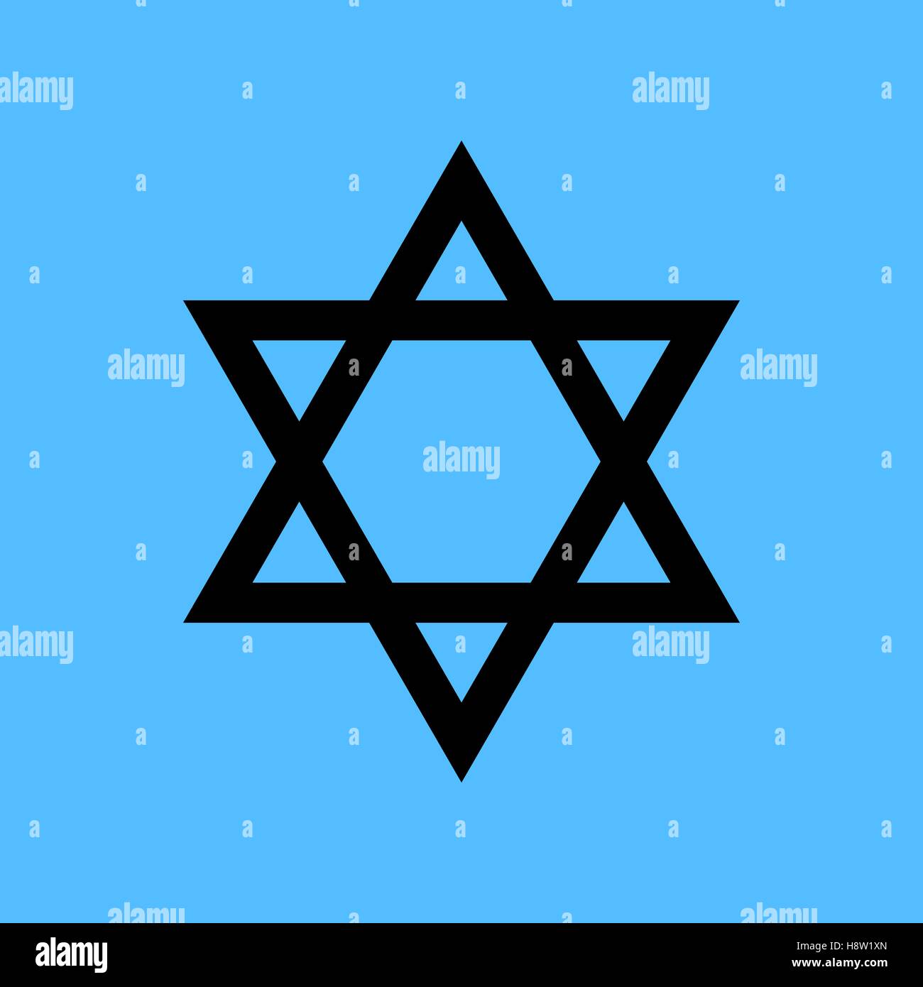 Schwarzen Davidsstern Symbol Vektor. Blauer Hintergrund Stock Vektor