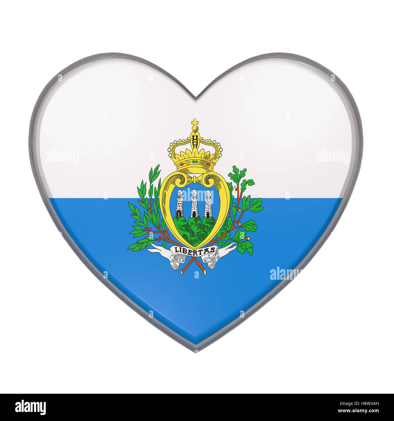 3D-Rendering einer San Marino Flagge am Herzen. Weißem Hintergrund Stockfoto 3D-Rendering einer San Marino Flagge am Herzen. Weißem Hintergrund Stockfoto