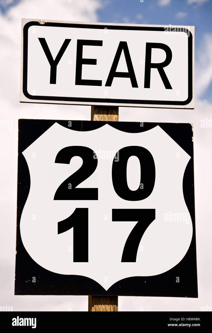 Jahr 2017 geschrieben am amerikanischen roadsign Stockfoto
