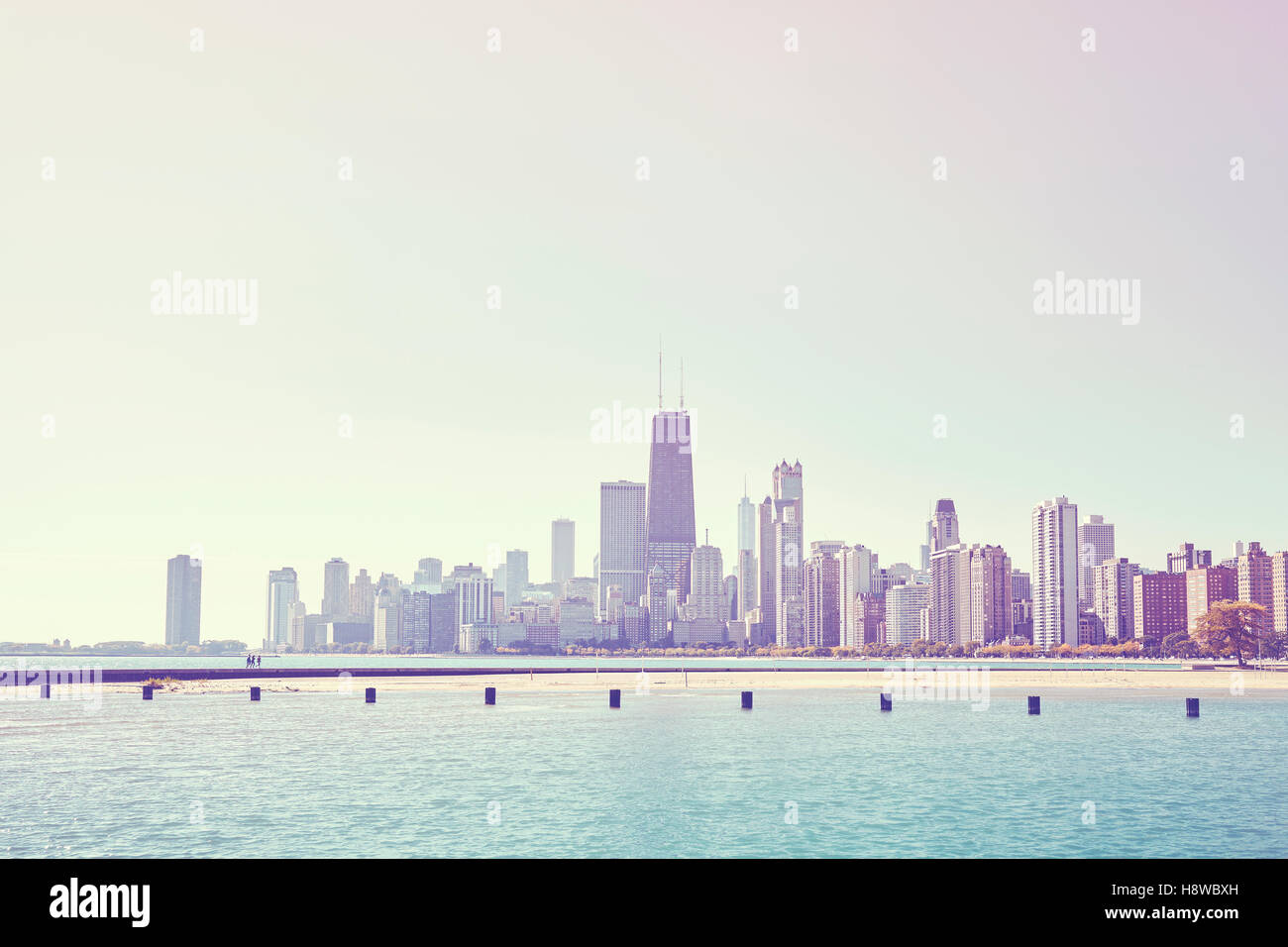 Retro getönten Skyline von Chicago und Lake Michigan, USA. Stockfoto