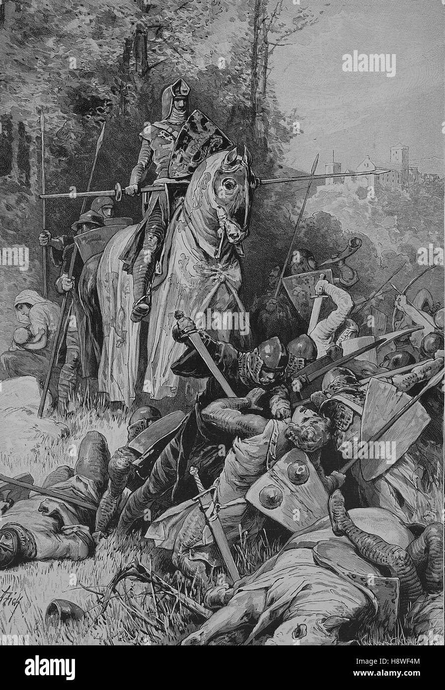 "Friedrich i., genannt tapferen oder gebissen, Friedrich der Freidige oder Friedrich der Gebissene; 1257 - 1323 war Markgraf von Meißen und Landgraf von Thüringen Volds Feinde, während seine Tochter Getränke Stockfoto