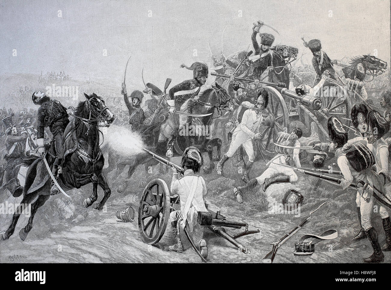 In der Schlacht von Aspern-Essling, Napoleon versuchte eine erzwungene Überquerung der Donau bei Wien, aber die Franzosen und ihre Verbündeten wurden wieder durch die Österreicher unter Erzherzog Charles angetrieben Stockfoto